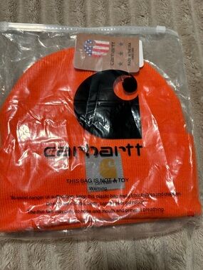 Carhartt Orange Beanie Hat with Black Logo